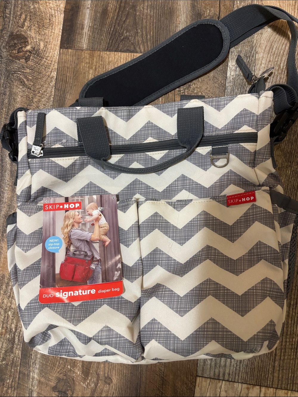 Skip Hop Gray and Cream Chevron Signature Diaper Bag